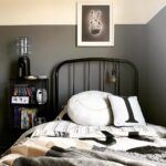 black and white bedroom with industrial theme