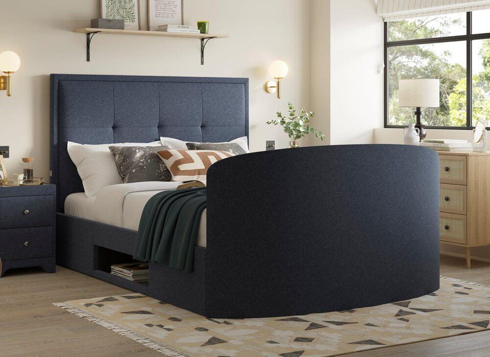Hopkins Upholstered Ottoman LG TV Bed Frame in Navy