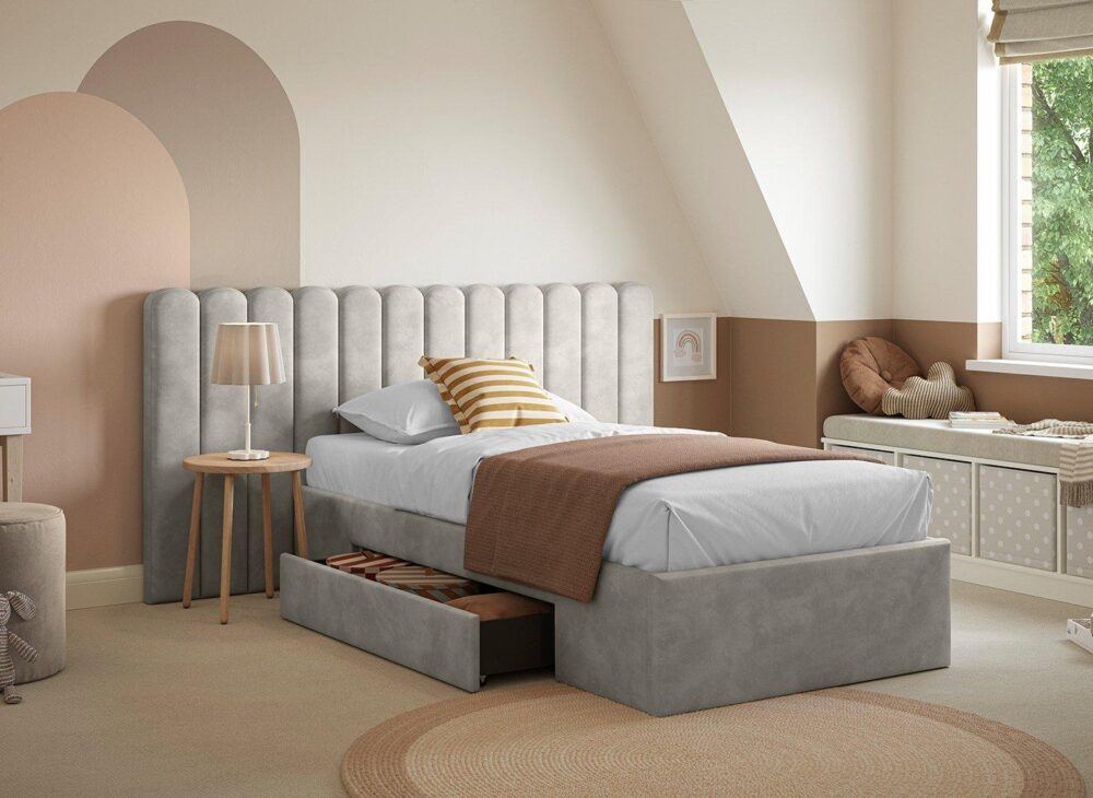 Callie Kids Velvet-Finish Hotel Bed Frame drawer open