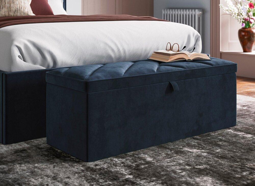 Jay Velvet-Finish Blanket Box in navy