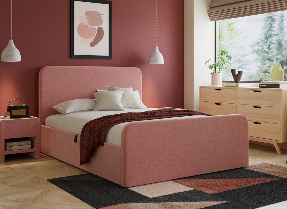 Margot Ottoman Bouclé Bed Frame in Pink - bedroom colour ideas