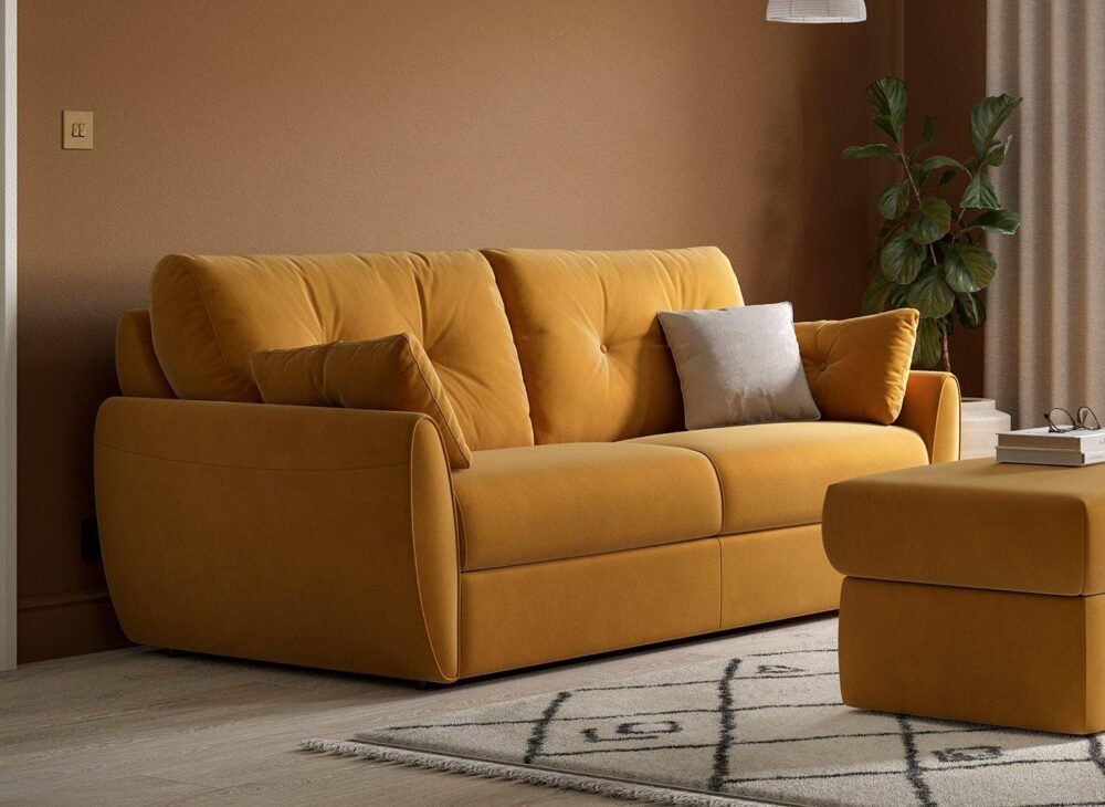 Vicenza 3-Seater Pull-Out Sofa Bed in mustard gold